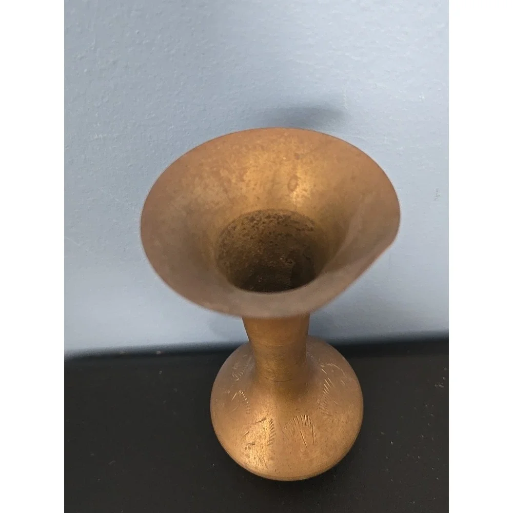 Brass Metal Flower Vase Vintage 4.5